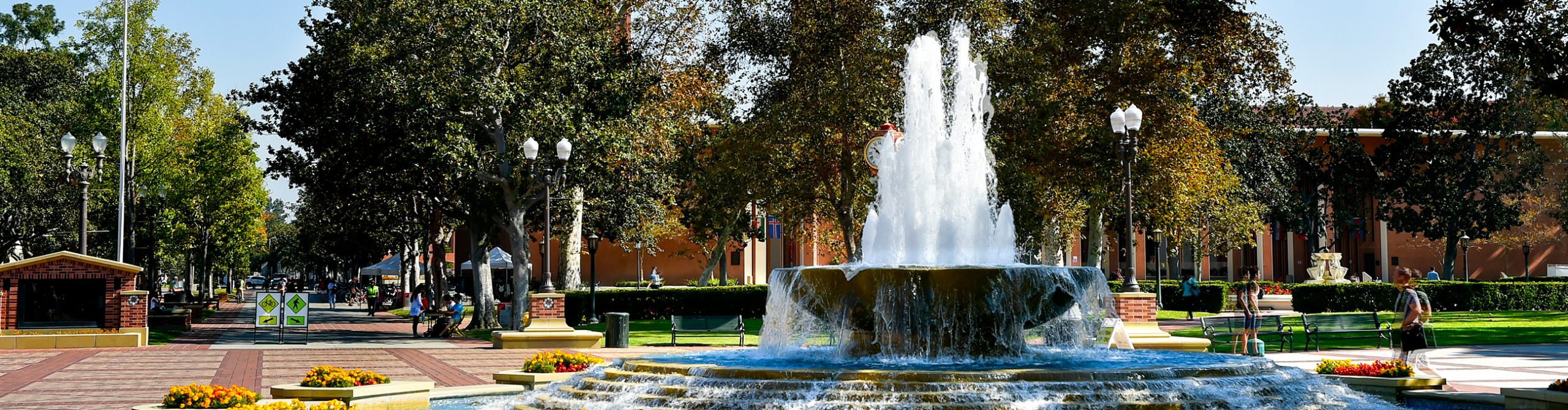 students by fountain